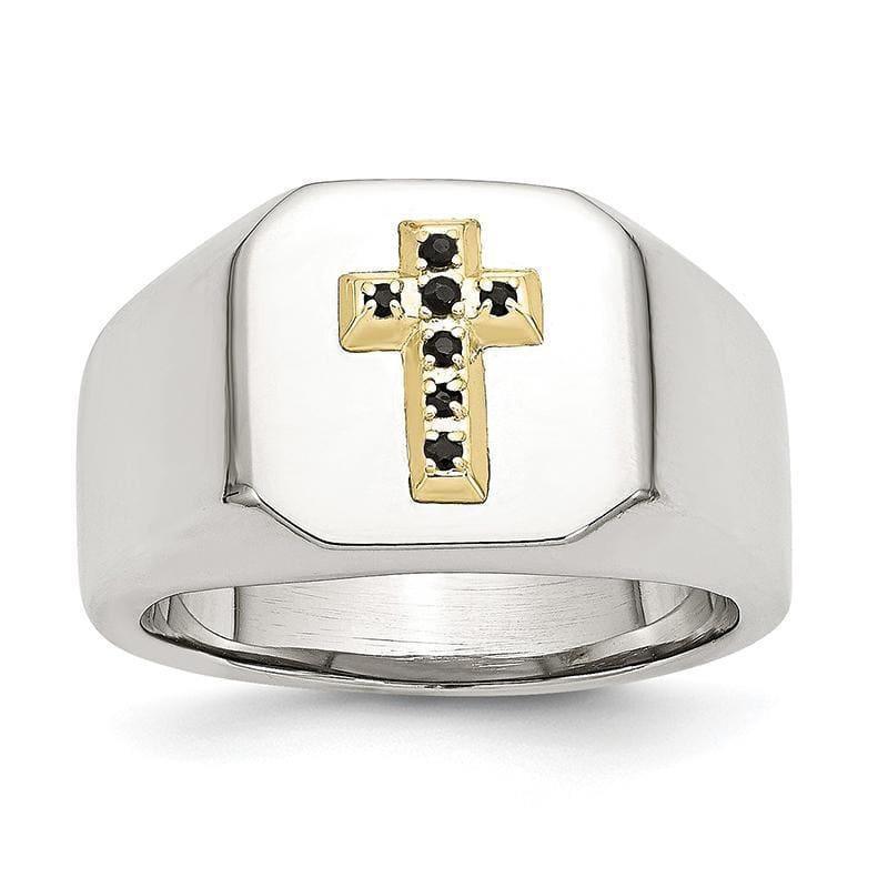 Stainless Steel 14k w- Sapphire Cross Ring - Seattle Gold Grillz