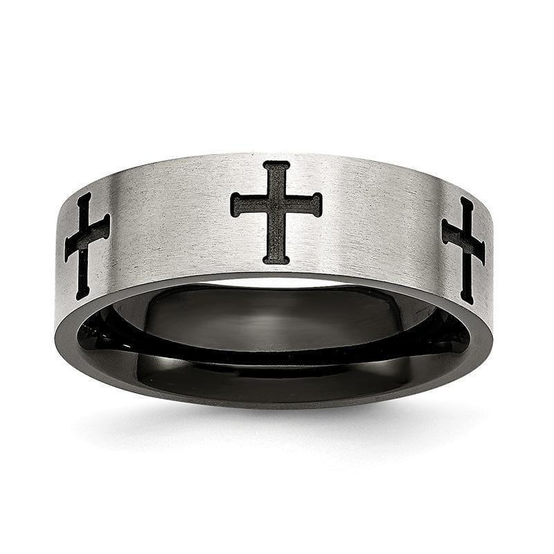 Stainless Steel 7mm Black IP-plated Crosses Brushed-Polished Band - Seattle Gold Grillz