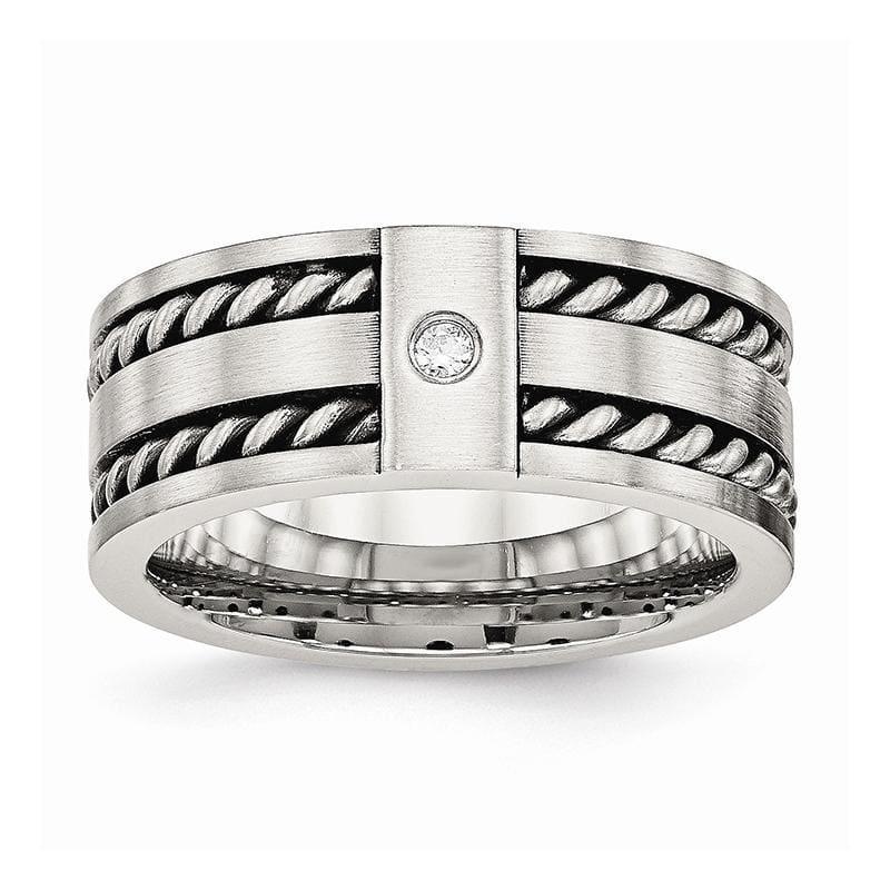 Stainless Steel Antiqued and Brushed with CZ Twisted 9.00mm Band - Seattle Gold Grillz