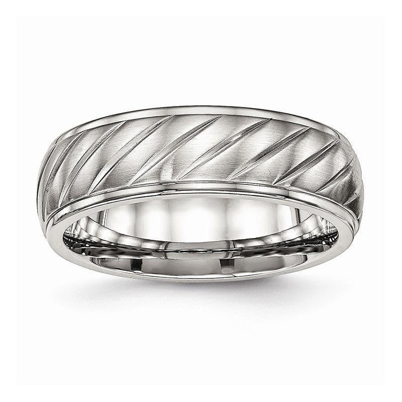 Stainless Steel Brushed and Polished Grooved Ring - Seattle Gold Grillz