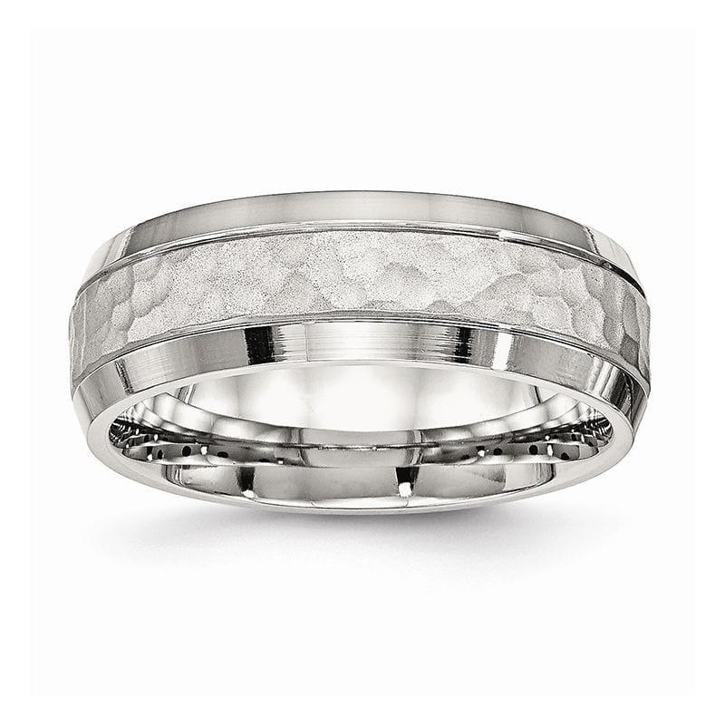 Stainless Steel Brushed and Polished Hammered 7.50mm Band - Seattle Gold Grillz