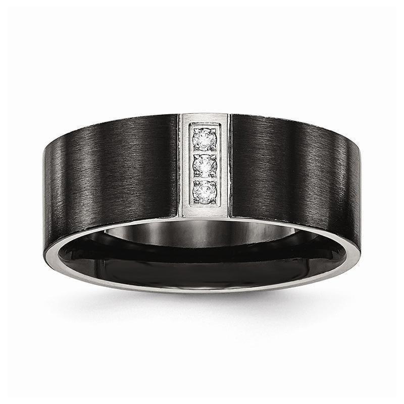 Stainless Steel Brushed Black IP Flat Three CZ Ring - Seattle Gold Grillz