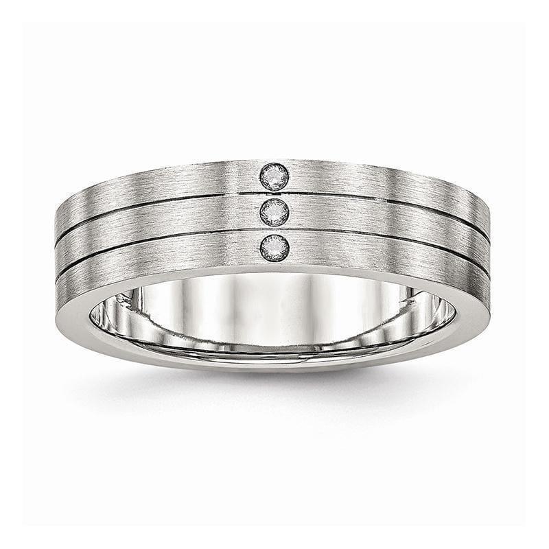 Stainless Steel Brushed Grooved Three CZ Ring - Seattle Gold Grillz