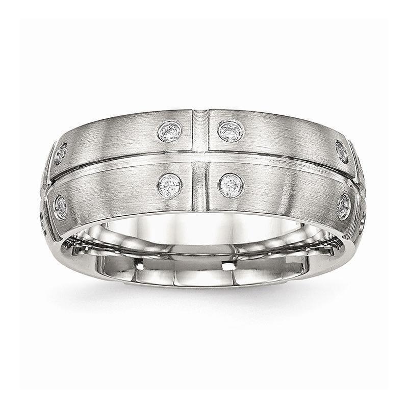 Stainless Steel Brushed Half Round-Grooved CZ Ring - Seattle Gold Grillz
