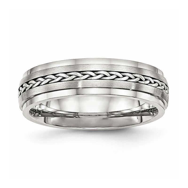 Stainless Steel Polished & Brushed w-Silver Braid Inlay Ring - Seattle Gold Grillz