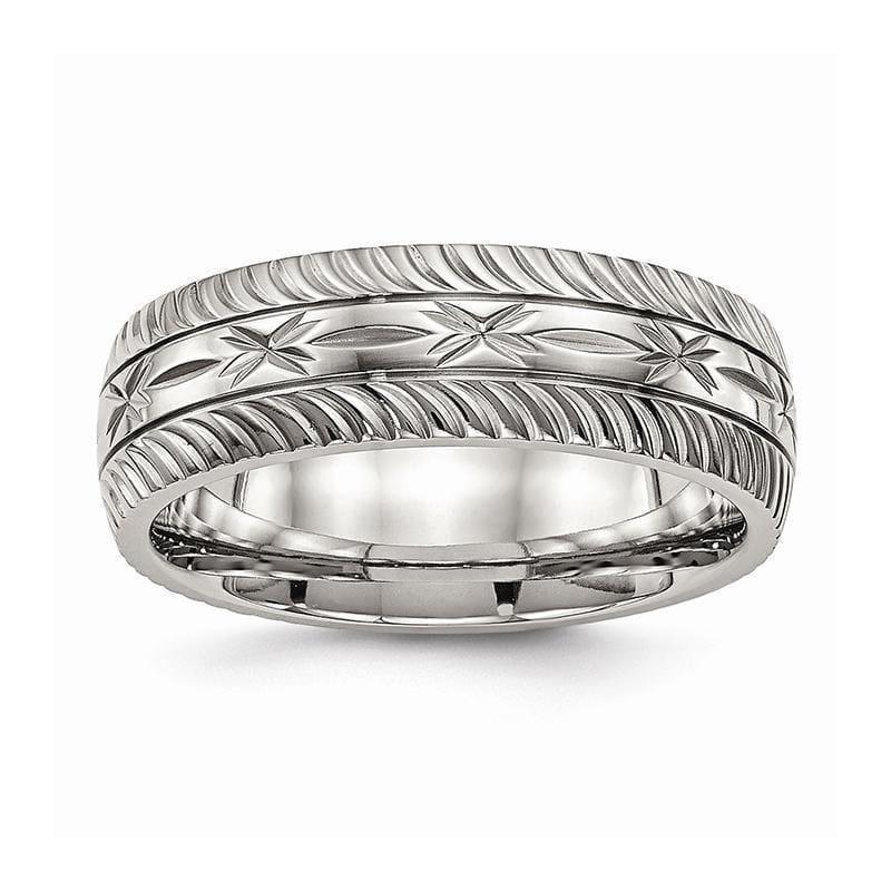 Stainless Steel Polished Diamond Cut Ring - Seattle Gold Grillz