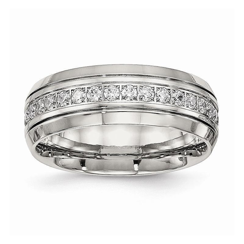 Stainless Steel Polished Half Round Grooved CZ Ring - Seattle Gold Grillz