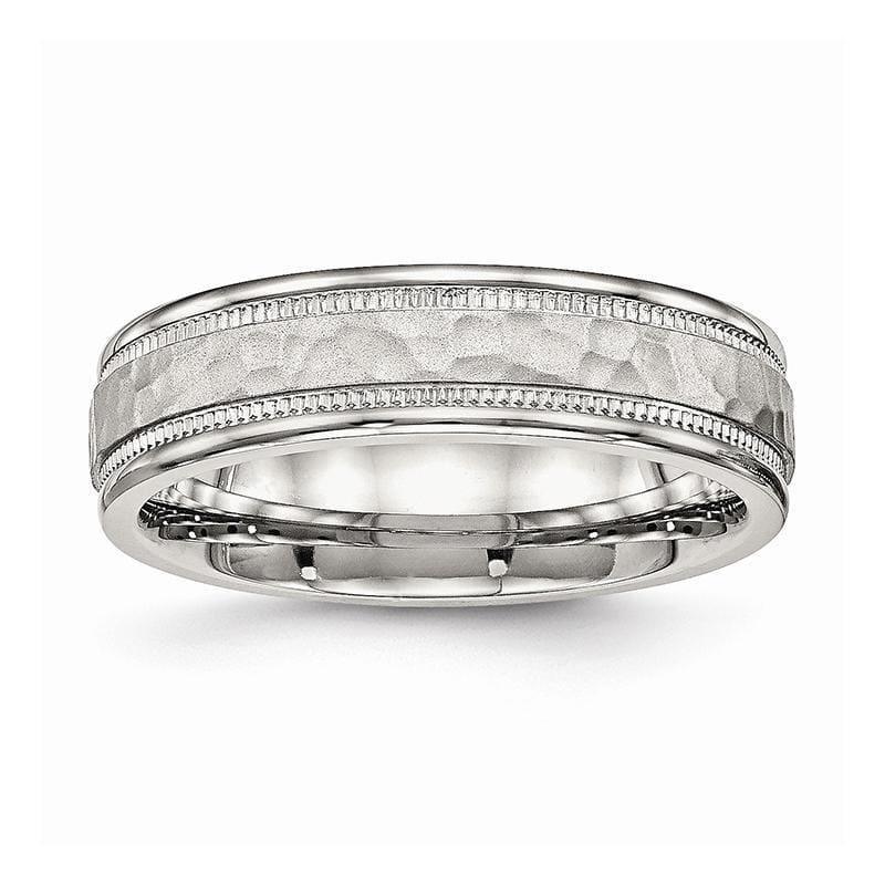 Stainless Steel Polished Hammered and Grooved 6.00mm Band - Seattle Gold Grillz