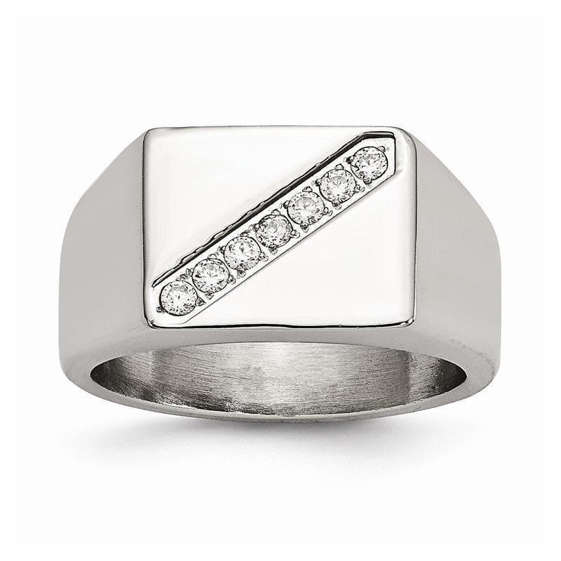 Stainless Steel Polished Men's CZ Ring - Seattle Gold Grillz