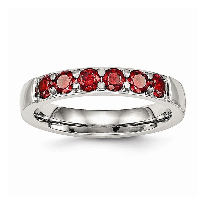 Stainless Steel Polished Red CZ 4.00mm Band - Seattle Gold Grillz