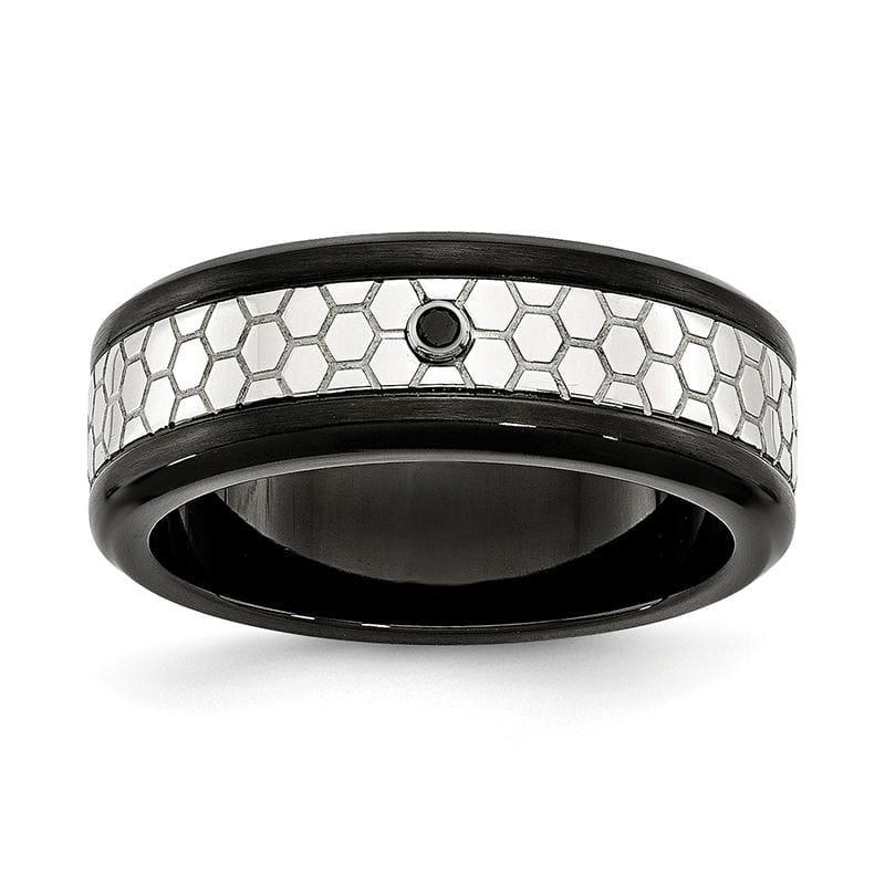 Stainless Steel Polished w-Brushed Black IP-plated 2pt. Diamond 8mm Band - Seattle Gold Grillz