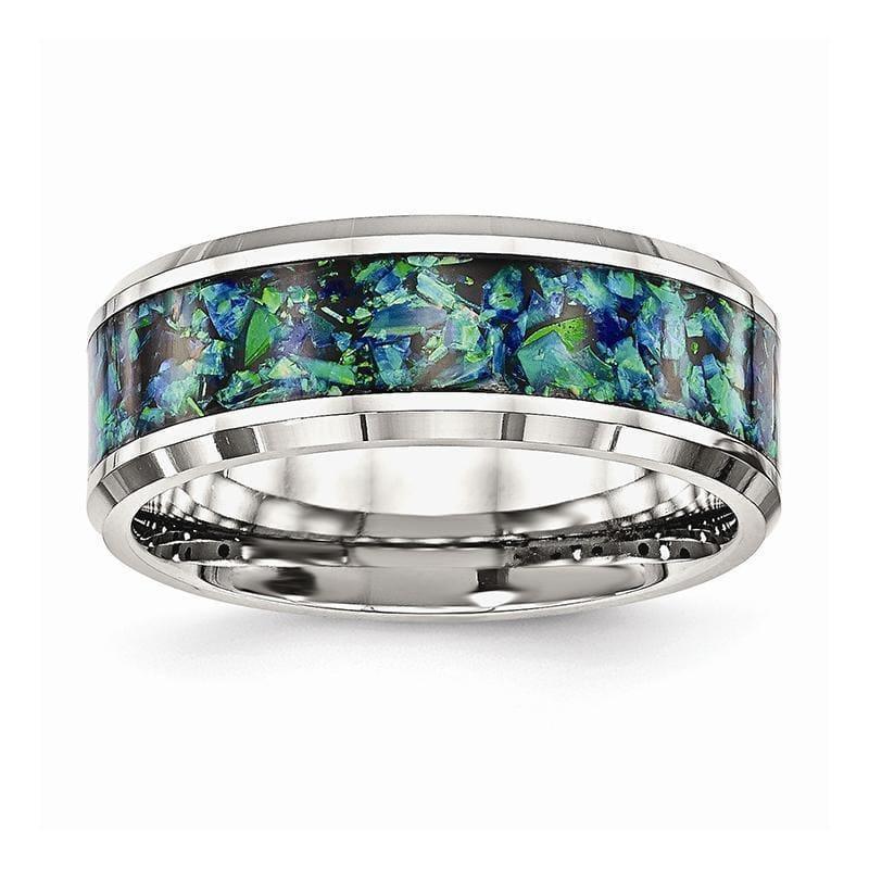 Stainless Steel Polished with Blue Imitation Opal 8mm Men's Ring - Seattle Gold Grillz