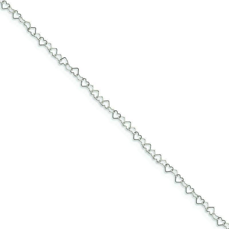 Sterling Silver 0.5mm Fancy Heart Link Anklet - Seattle Gold Grillz