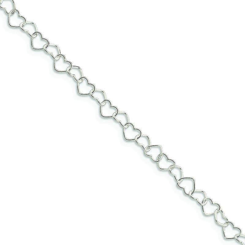 Sterling Silver 0.6mm Fancy Heart Link Anklet - Seattle Gold Grillz