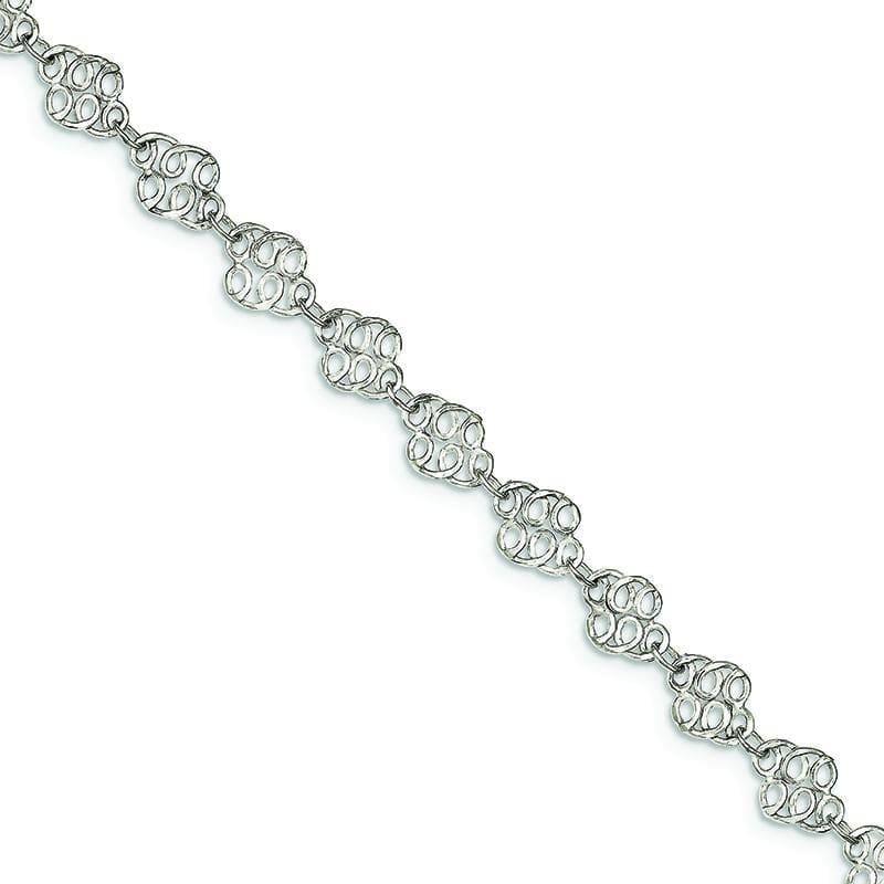 Sterling Silver 10inch Fancy Polished Anklet - Seattle Gold Grillz