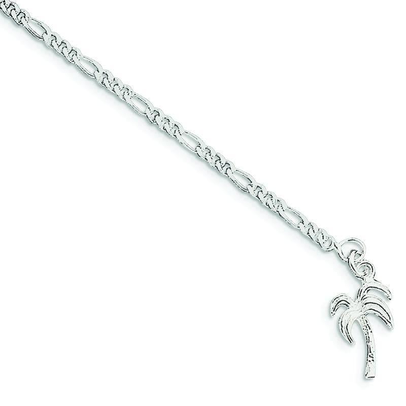 Sterling Silver 10inch Solid Polished Palm Tree Anklet - Seattle Gold Grillz