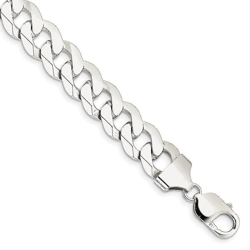 Sterling Silver 12.30mm Beveled Curb Bracelet - Seattle Gold Grillz