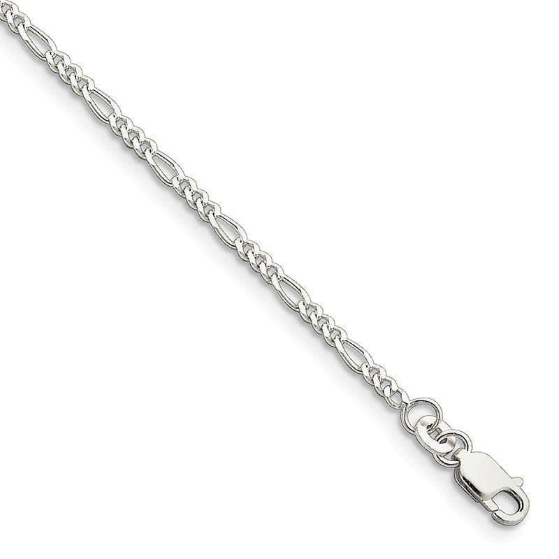 Sterling Silver 2.25mm Figaro Anklet - Seattle Gold Grillz