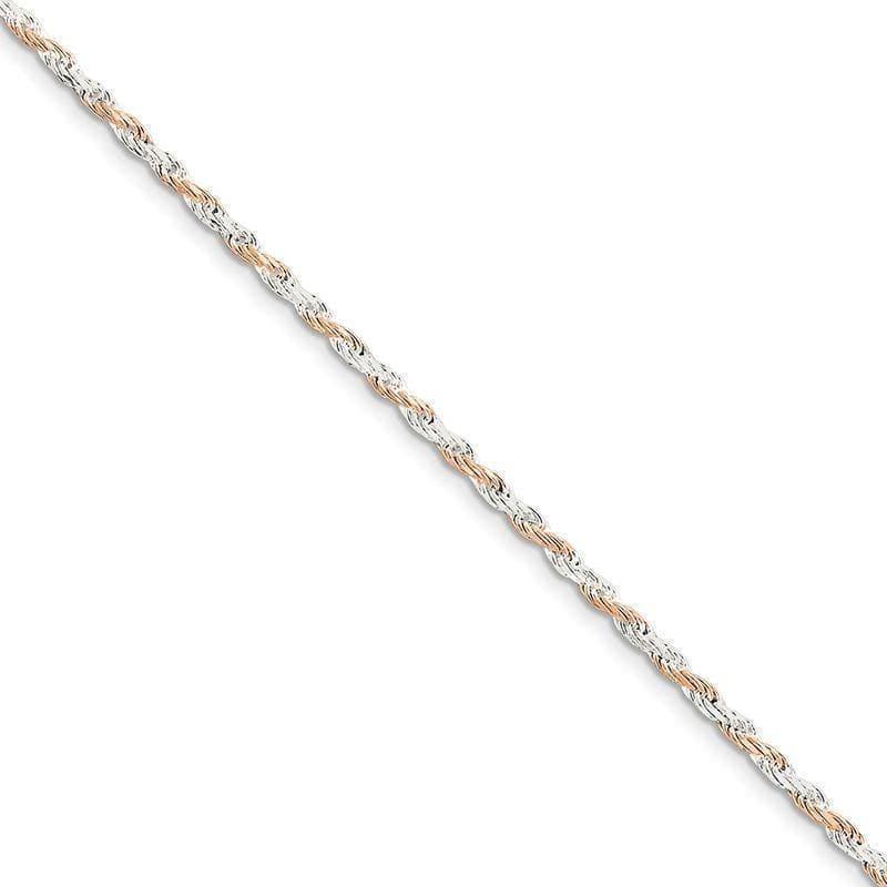 Sterling Silver 2.5mm Rose Vermeil Diamond-cut Rope Bracelet - Seattle Gold Grillz