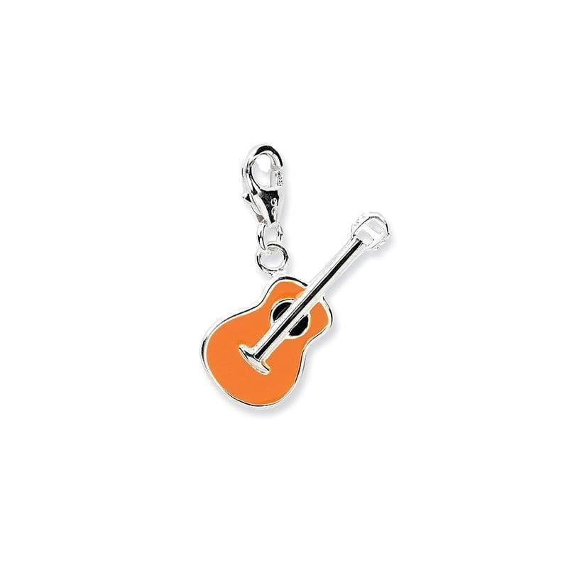Sterling Silver 3-D Enameled Guitar w-Lobster Clasp Charm | Weight: 2.51 grams, Length: 33mm, Width: 22mm - Seattle Gold Grillz