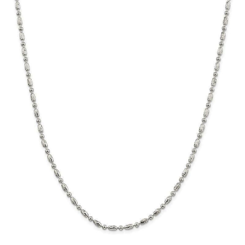 Sterling Silver 3mm Polished Round and Textured Oval Bead Anklet - Seattle Gold Grillz