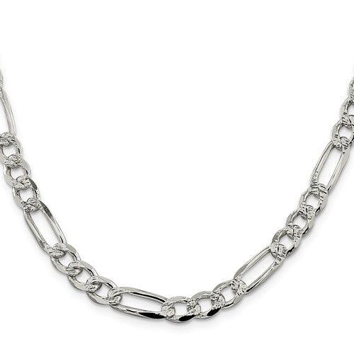 Sterling Silver 7.25mm Pave Figaro Chain - Seattle Gold Grillz