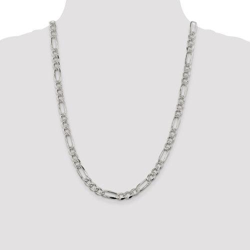 Sterling Silver 7.25mm Pave Figaro Chain - Seattle Gold Grillz