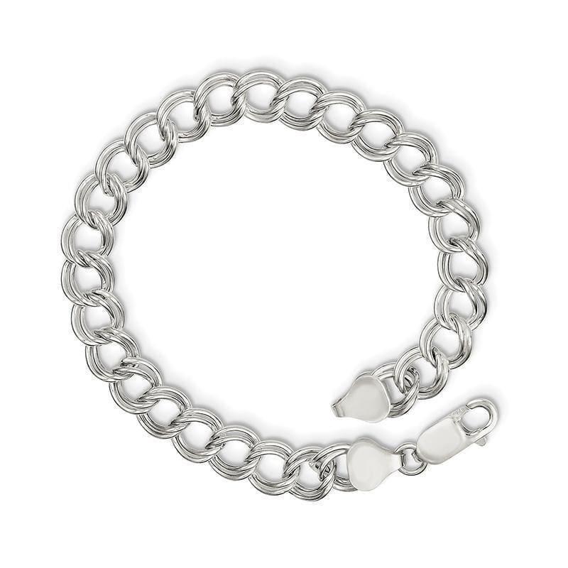 Sterling Silver 7.75mm Polished Double Link Charm Bracelet - Seattle Gold Grillz