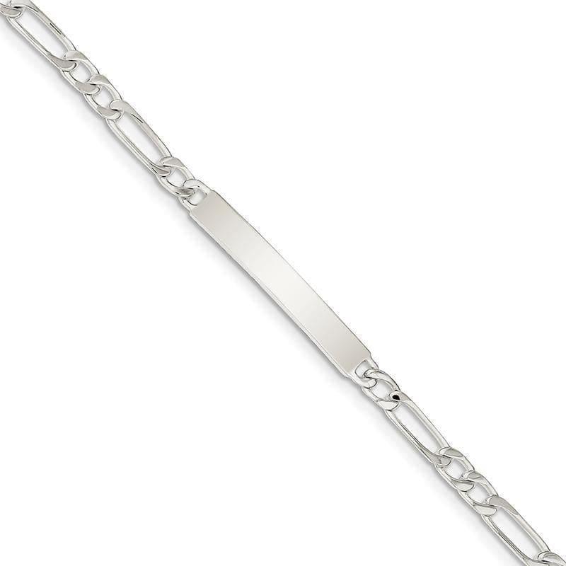 Sterling Silver 7inch Engraveable Figaro Link ID Bracelet | Weight: 7.73 grams, Length: 7mm, Width: 5mm - Seattle Gold Grillz