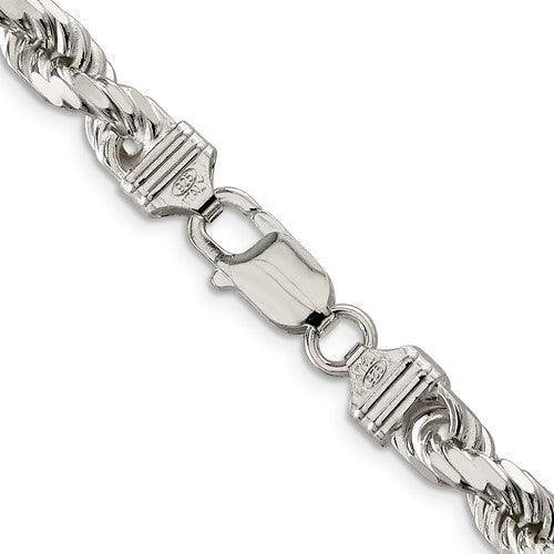 Sterling Silver 7mm Diamond-cut Polished 8 Sides Rope Chain - Seattle Gold Grillz