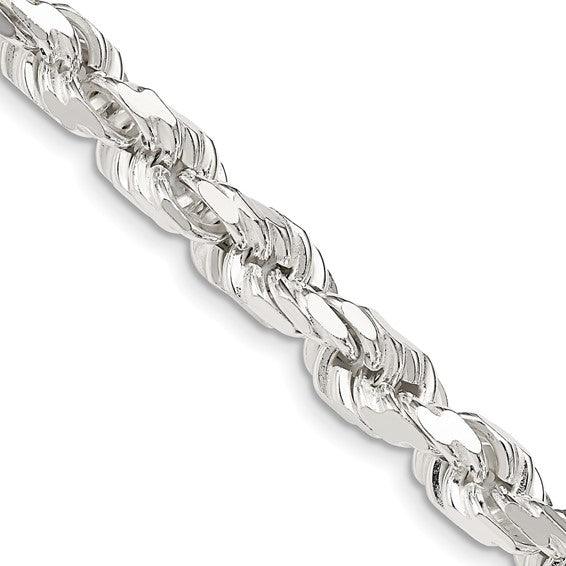 Sterling Silver 7mm Diamond-cut Polished 8 Sides Rope Chain - Seattle Gold Grillz