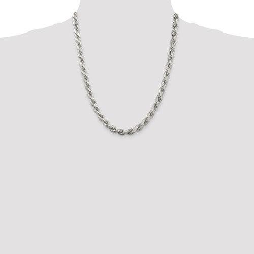 Sterling Silver 7mm Diamond-cut Polished 8 Sides Rope Chain - Seattle Gold Grillz