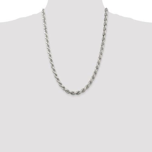 Sterling Silver 7mm Diamond-cut Polished 8 Sides Rope Chain - Seattle Gold Grillz