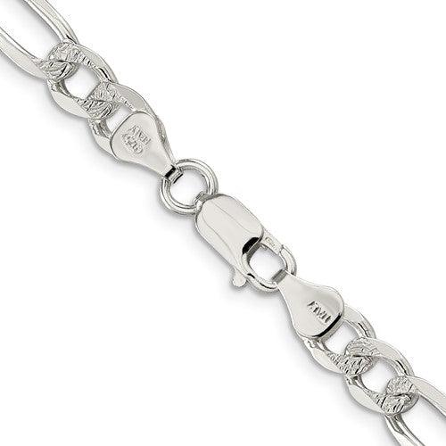 Sterling Silver 7mm Pave Flat Figaro Chain - Seattle Gold Grillz