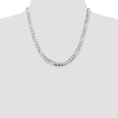 Sterling Silver 7mm Pave Flat Figaro Chain - Seattle Gold Grillz