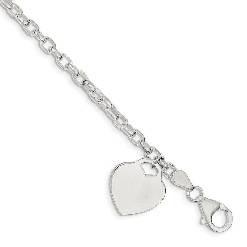 Sterling Silver 8.5 Inch 1.9mm Heart Charm Bracelet - Seattle Gold Grillz