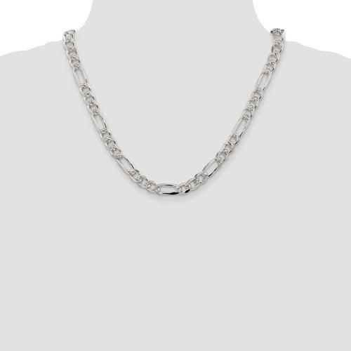 Sterling Silver 8mm Pave Flat Figaro Chain - Seattle Gold Grillz