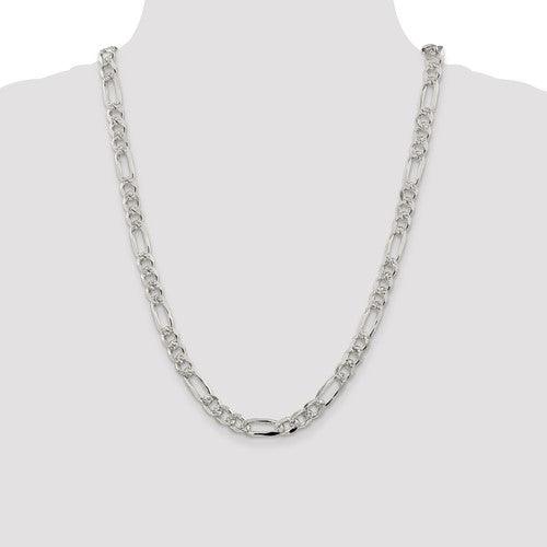 Sterling Silver 8mm Pave Flat Figaro Chain - Seattle Gold Grillz