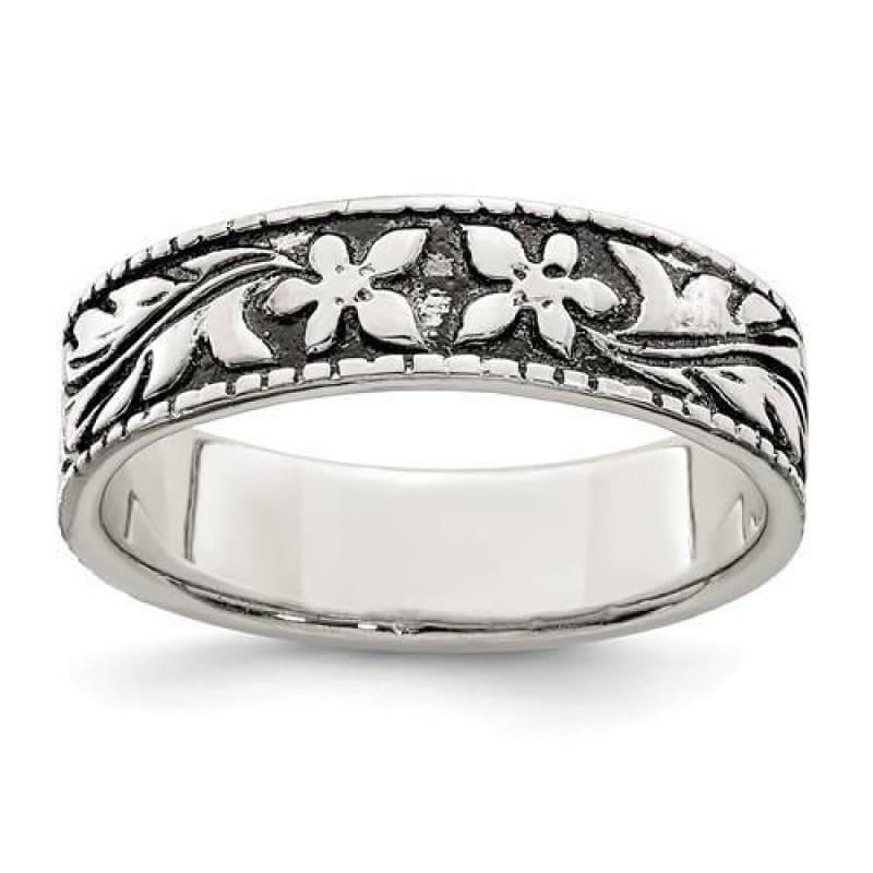 Sterling Silver & Rhodium Floral Ring Size 8 - Seattle Gold Grillz