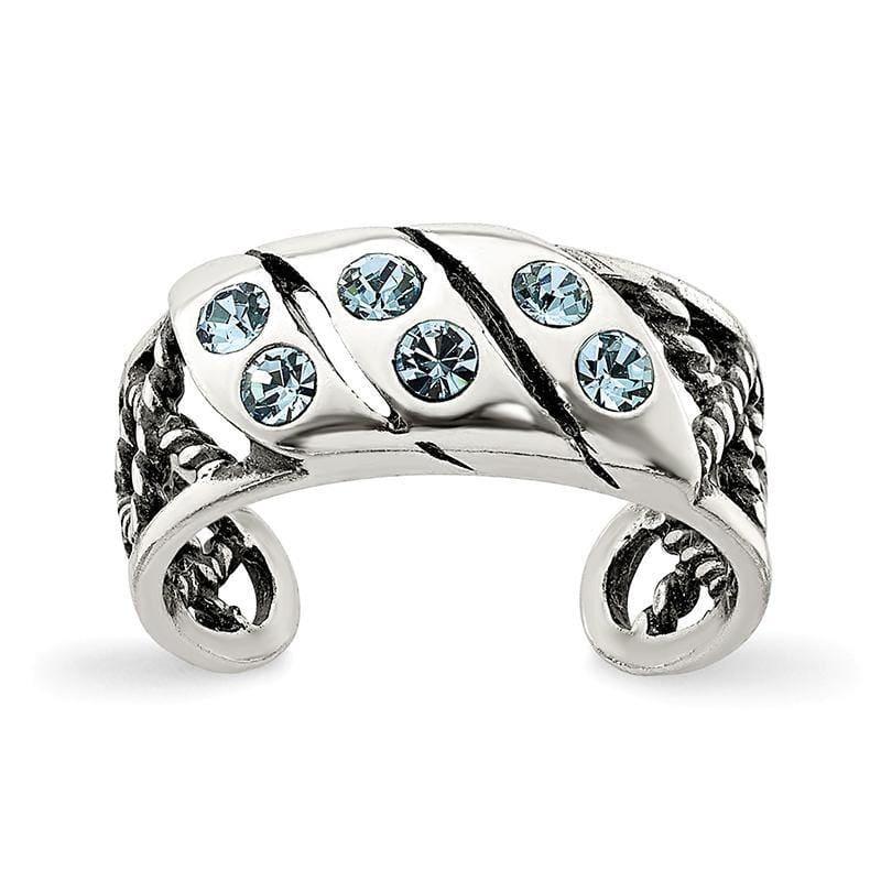 Sterling Silver Antiqued Blue Stellux Crystal Toe Ring - Seattle Gold Grillz