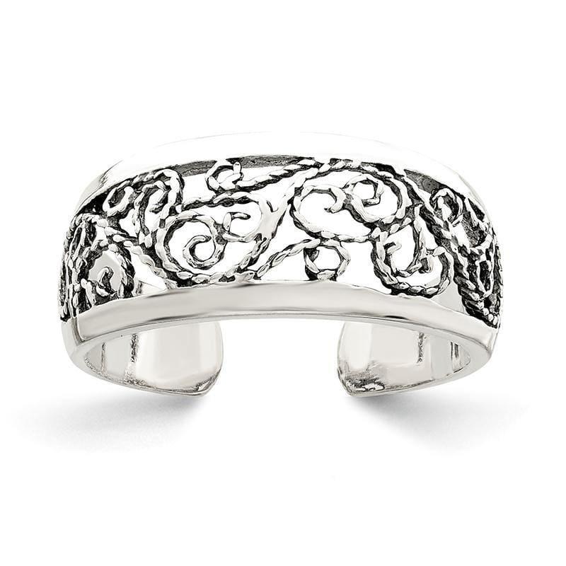 Sterling Silver Antiqued Floral Toe Ring - Seattle Gold Grillz