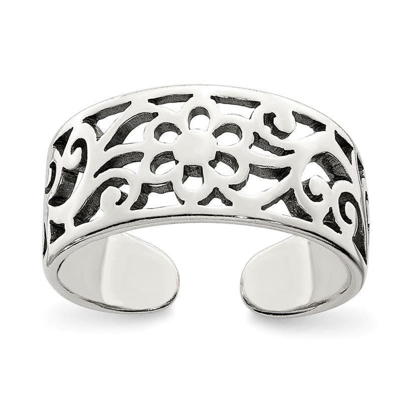 Sterling Silver Antiqued Floral Toe Ring - Seattle Gold Grillz