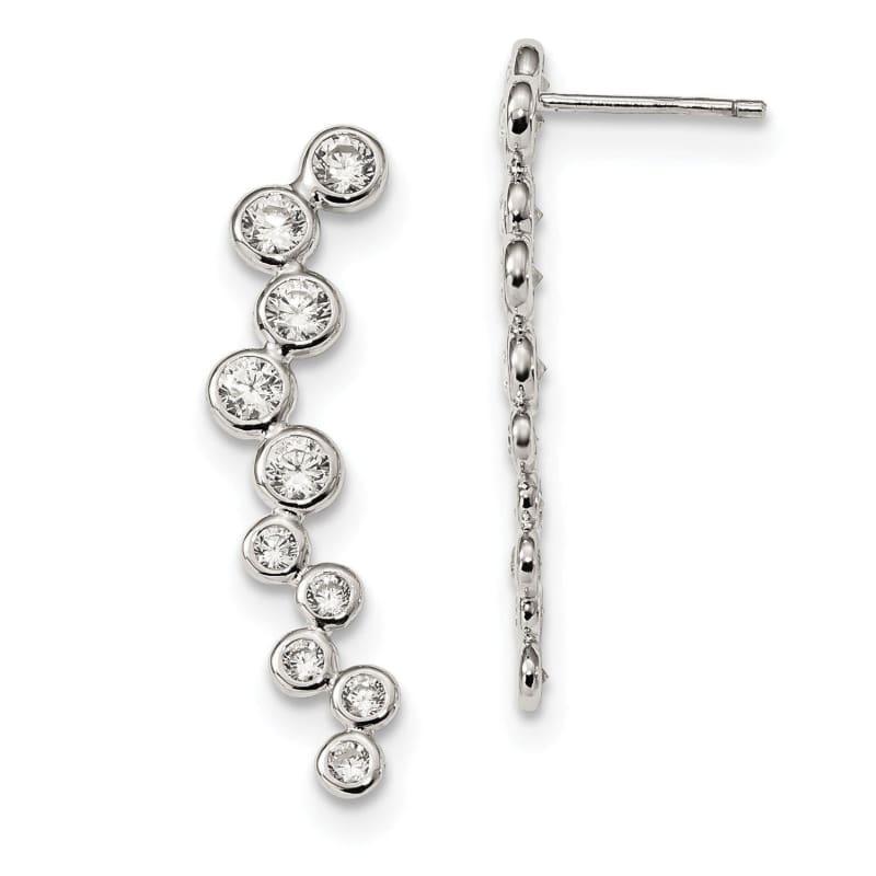 Sterling Silver Bezel CZ Ear Climber Post Earrings - Seattle Gold Grillz