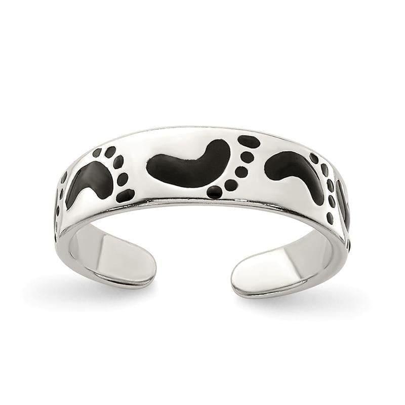 Sterling Silver Black Enameled Feet Toe Ring - Seattle Gold Grillz