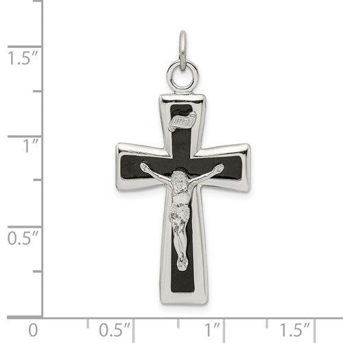 Sterling Silver Black Epoxy INRI Crucifix Pendant - Seattle Gold Grillz