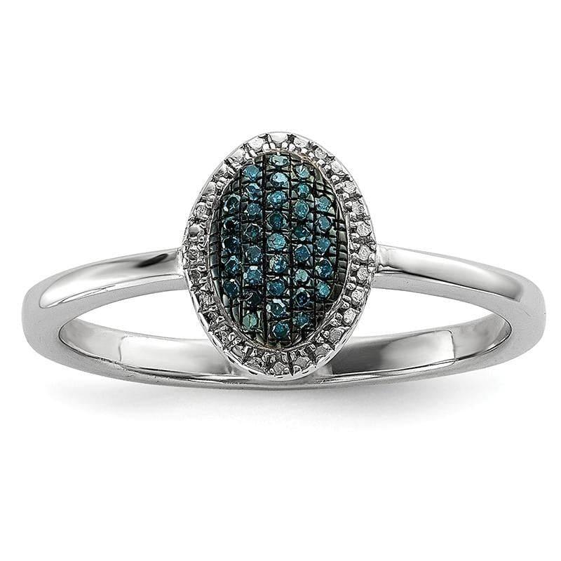 Sterling Silver Blue and White Diamond Oval Ring - Seattle Gold Grillz
