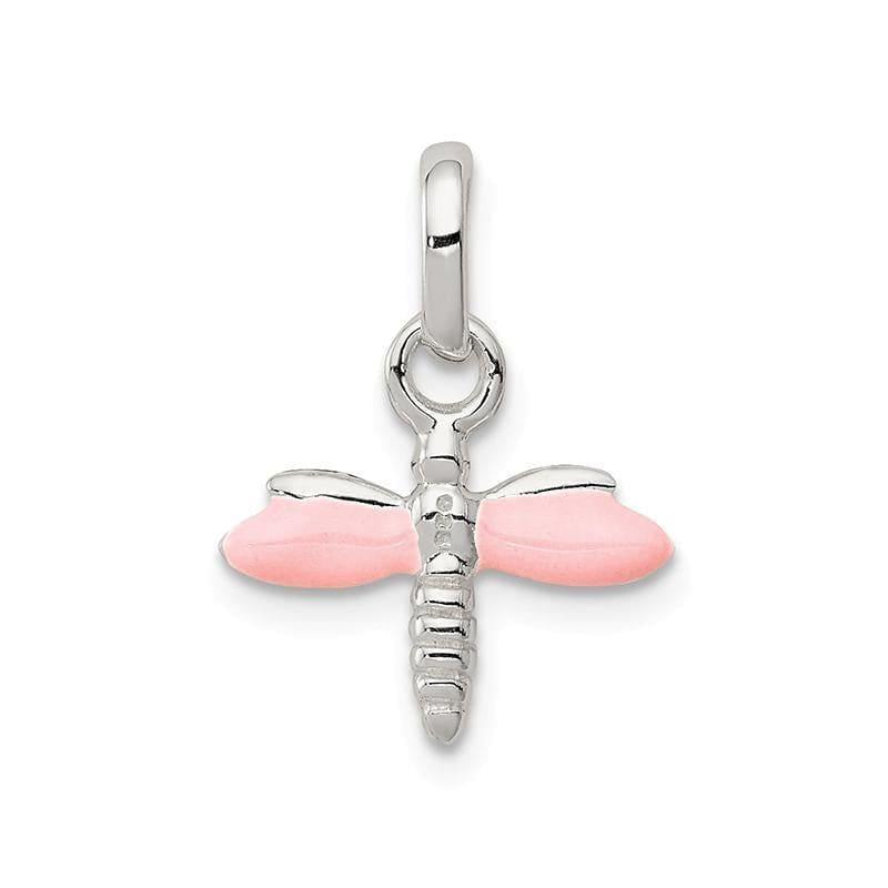 Sterling Silver Children's Pink Enameled Dragonfly Pendant - Seattle Gold Grillz