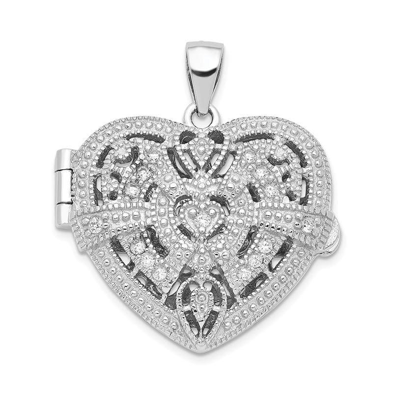 Sterling Silver CZ Design Heart Locket Pendant | Weight: 4.95 grams, Length: 26mm, Width: 24mm - Seattle Gold Grillz
