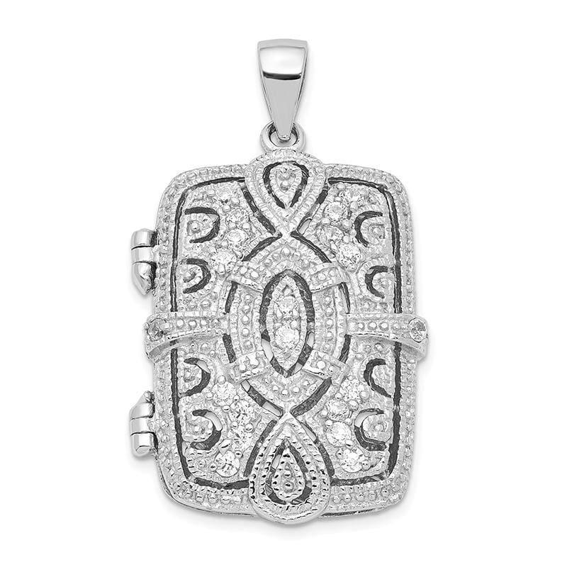 Sterling Silver CZ Oval Design Square Locket Pendant | Weight: 5.81 grams, Length: 31mm, Width: 19mm - Seattle Gold Grillz