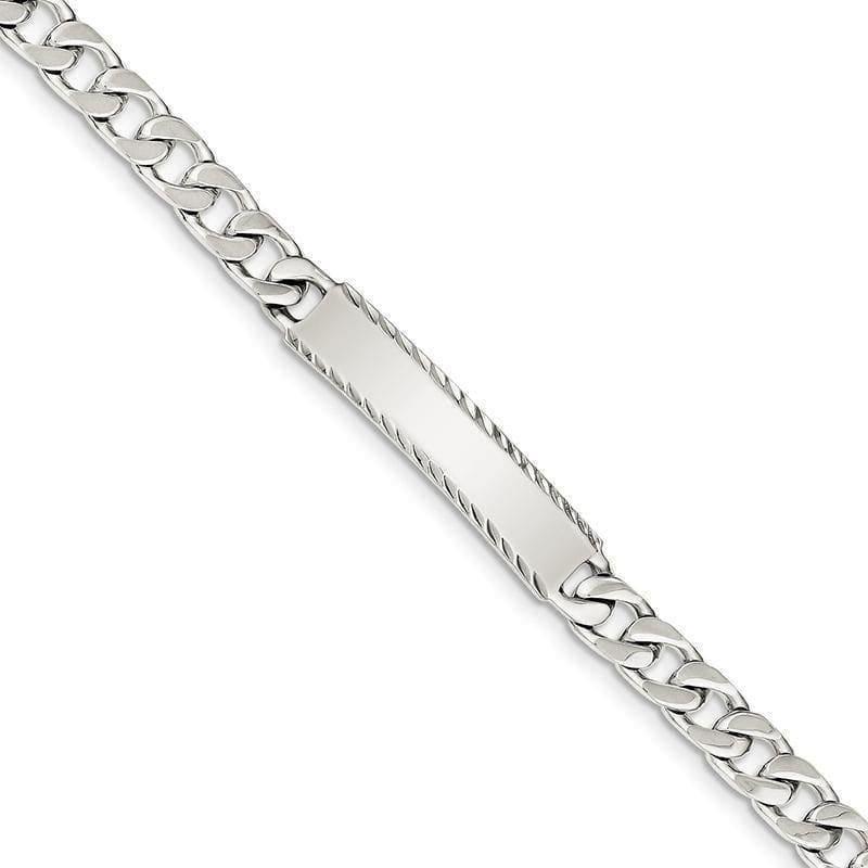 Sterling Silver Diamond-cut Engraveable Curb Link ID Bracelet - Seattle Gold Grillz